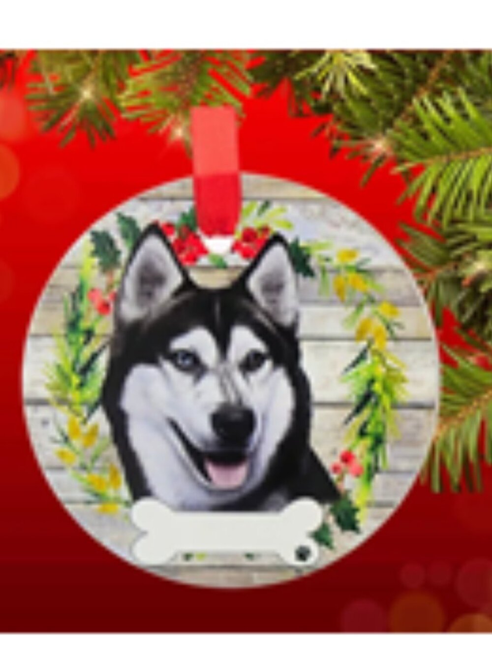 NWT ~ E & S Imports' 3.5" Ceramic Siberian Husky Christmas Tree Ornament